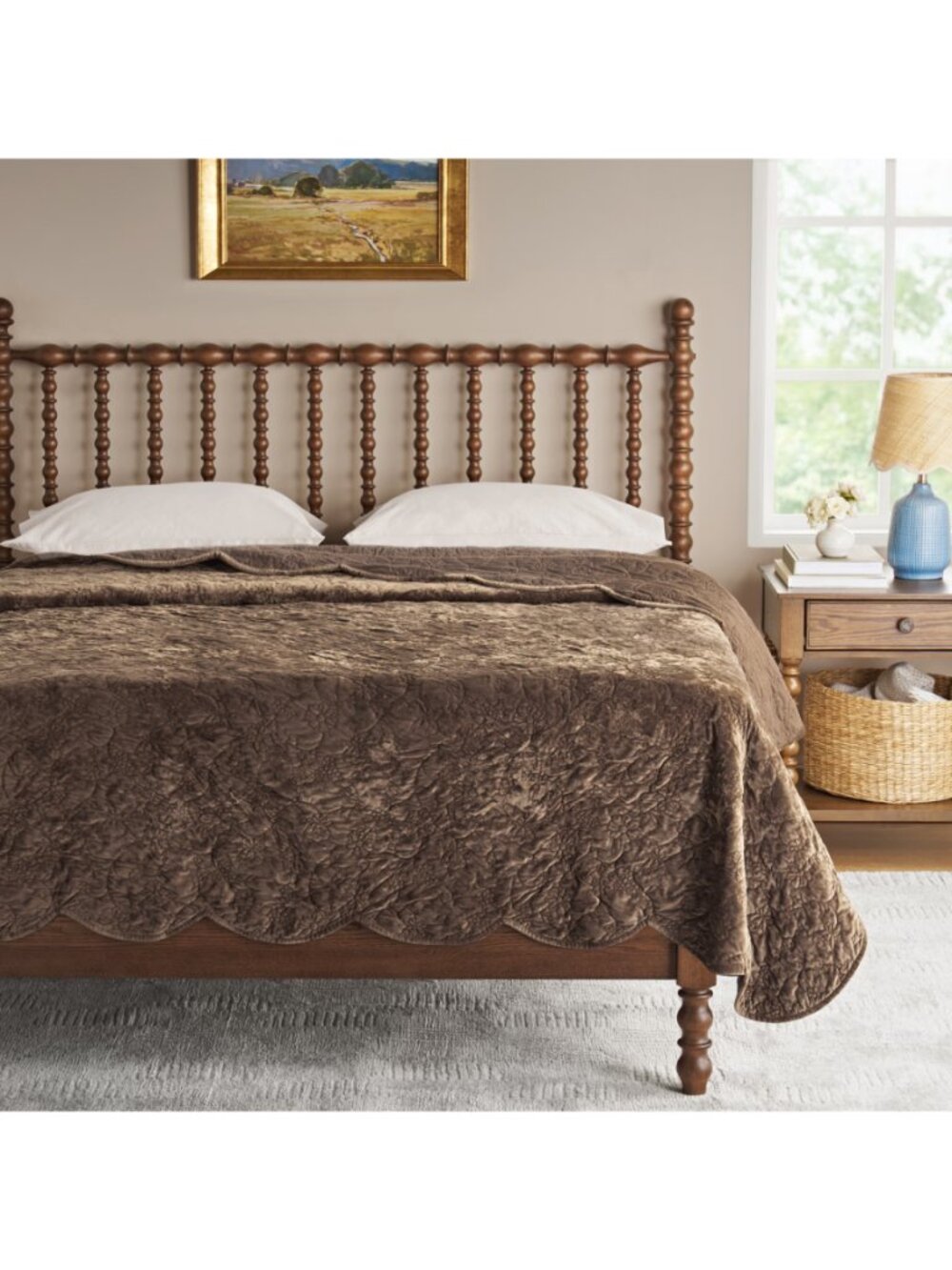 The Pioneer Woman Home Rich Brown Cottage Eloise Floral 100% Poly Velvet Quilt - Picture 3 of 9
